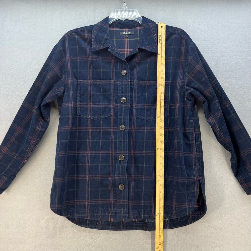 Madewell Button Up Shirt Women's Size M Blue Plaid Corduroy Kentwood Preppy - Picture 12 of 13
